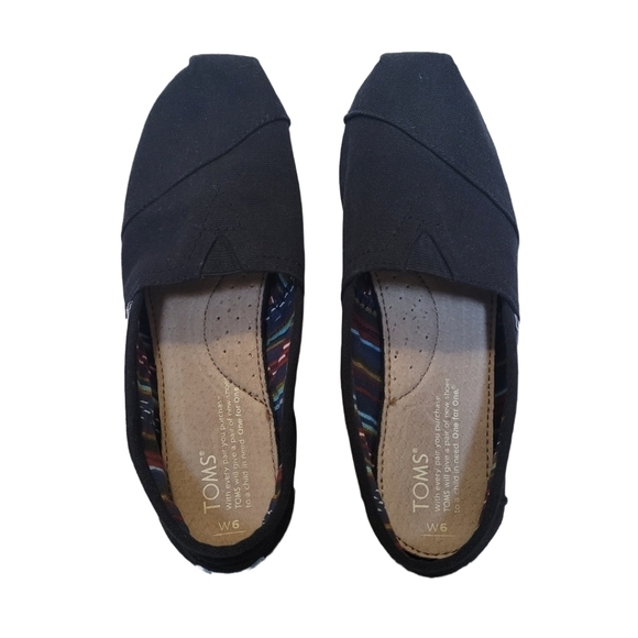 Toms Shoes - Toms Black Flat Canvass Slip-on Shoes Size W6